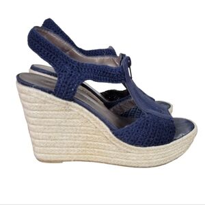 Moda Spana‎ Black Crochet Rope Wedges Sandals Size  8